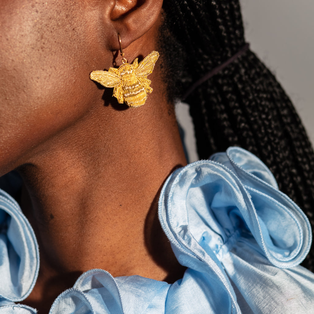 The Goldwork Bee Earrings (14629473124730)