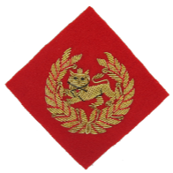 KINGS OWN BORDER REGIMENT BERET BADGE ON SCARLET DIAMOND SHAPE (4334339620936)